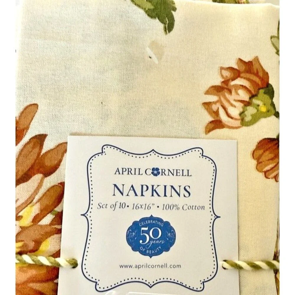 April Cornell Napkins Wildflowers Floral Cream Rust French Country Set of 10
